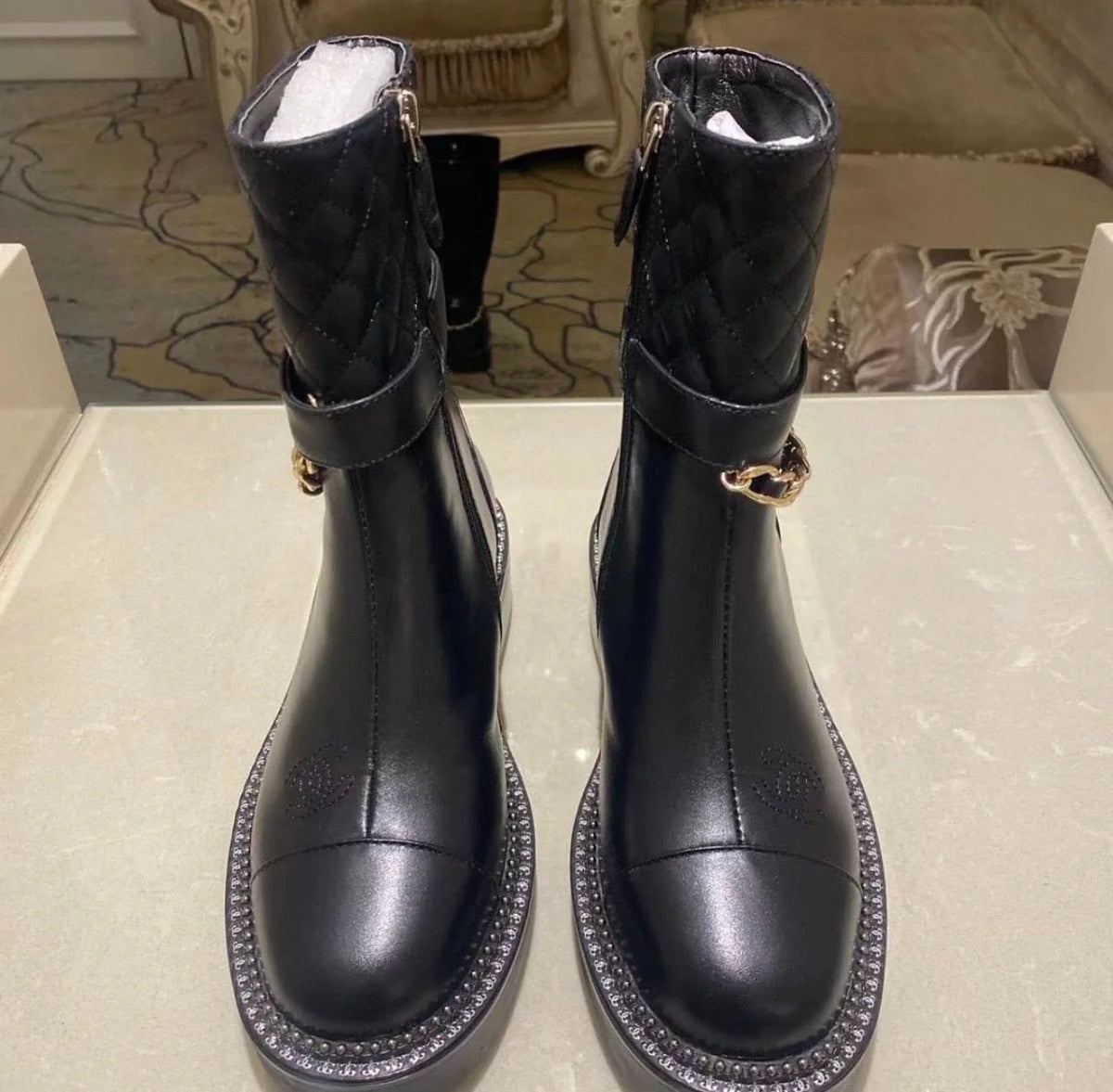 "CC" GOLD CHAIN BOOTS