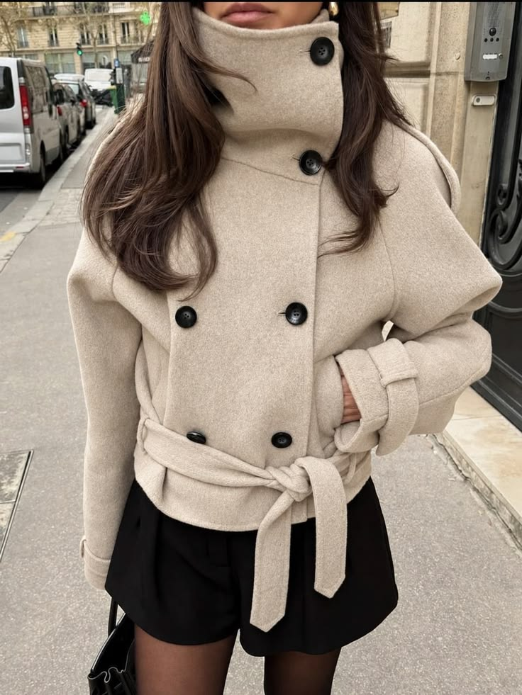 Stehkragen Mantel Beige